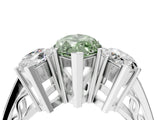 White gold Fancy Green Marquise Cut Diamond Three-Stone Ring with Prong Setting and Textured Band_16