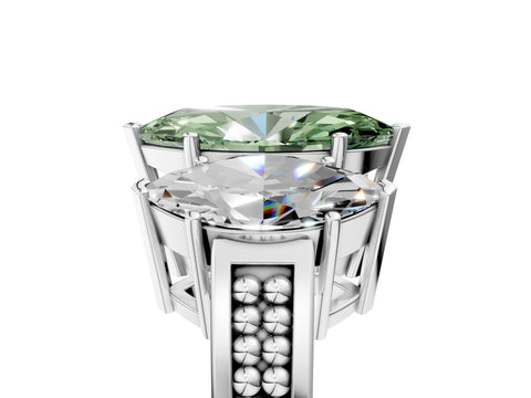 White gold Fancy Green Marquise Cut Diamond Three-Stone Ring with Prong Setting and Textured Band_17