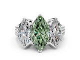 White gold Fancy Green Marquise Cut Diamond Three-Stone Ring with Prong Setting and Textured Band_36