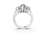 White gold Fancy Green Marquise Cut Diamond Three-Stone Ring with Prong Setting and Textured Band_39