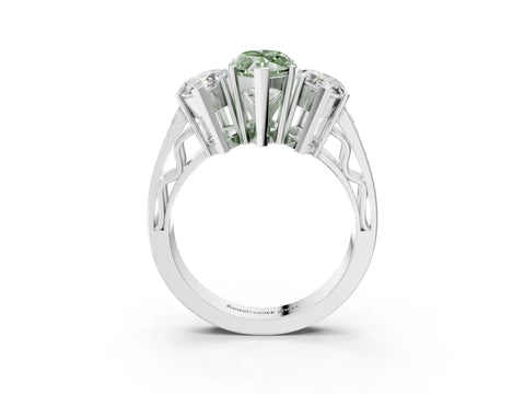 White gold Fancy Green Marquise Cut Diamond Three-Stone Ring with Prong Setting and Textured Band_39