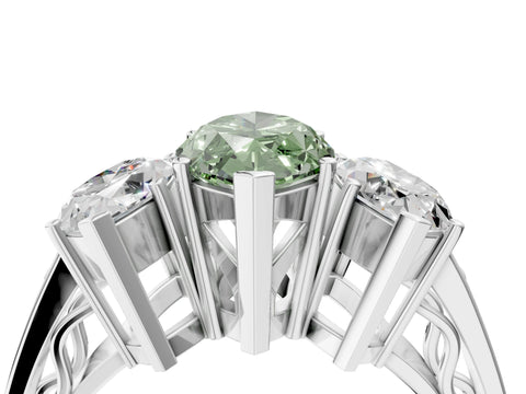 White gold Fancy Green Marquise Cut Diamond Three-Stone Ring with Prong Setting and Textured Band_40