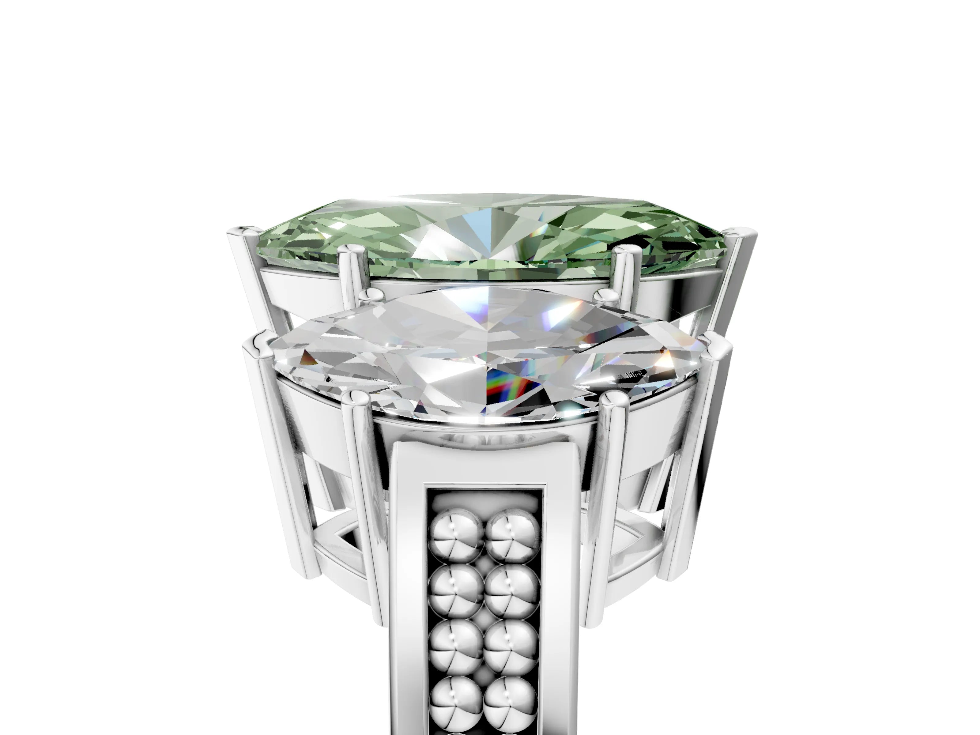 White gold Fancy Green Marquise Cut Diamond Three-Stone Ring with Prong Setting and Textured Band_41
