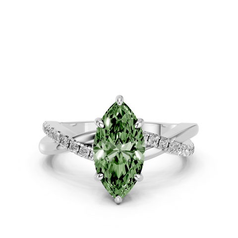 White gold Fancy Green Marquise  Cut Diamond Twist Band Solitaire with Prong Setting_11