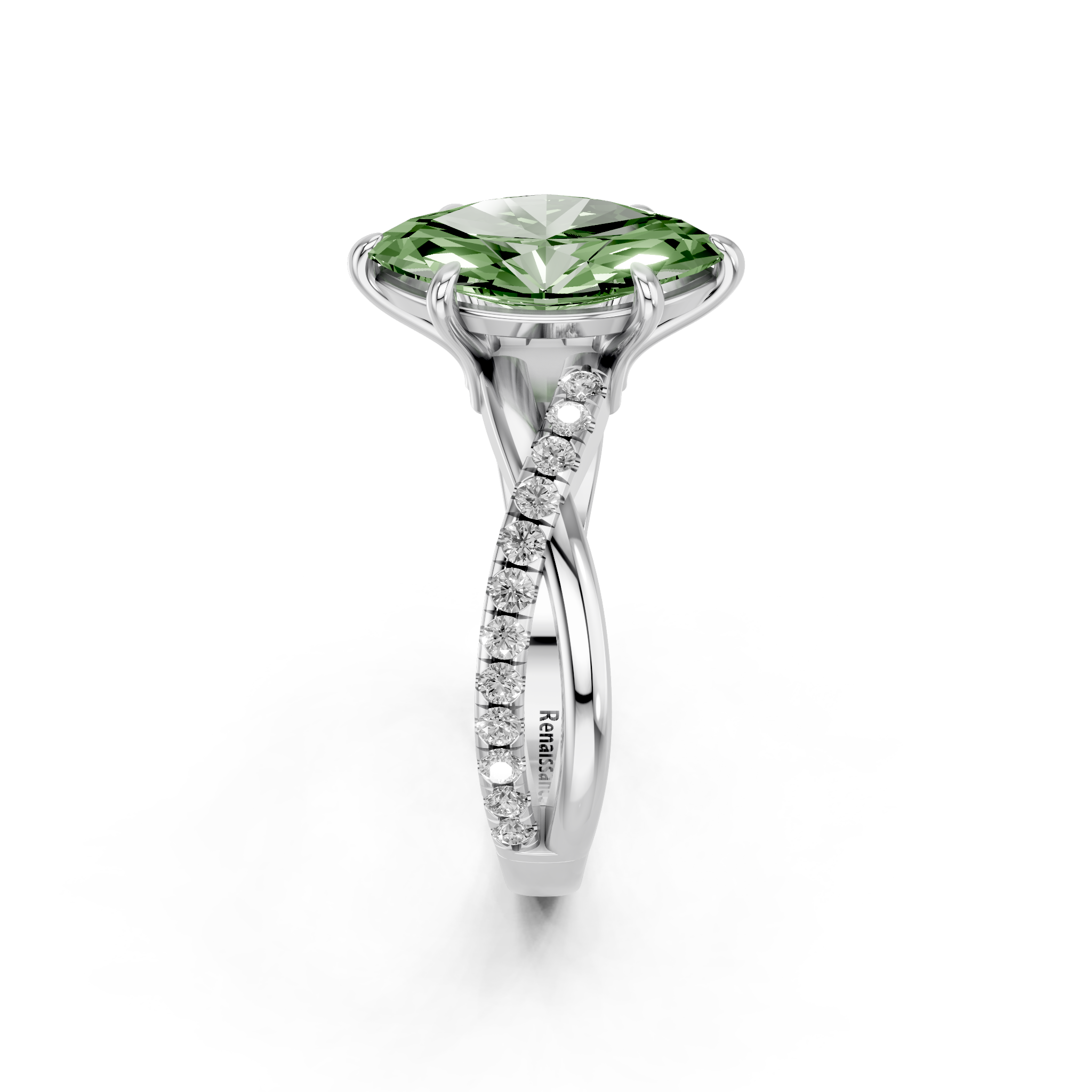 White gold Fancy Green Marquise  Cut Diamond Twist Band Solitaire with Prong Setting_4