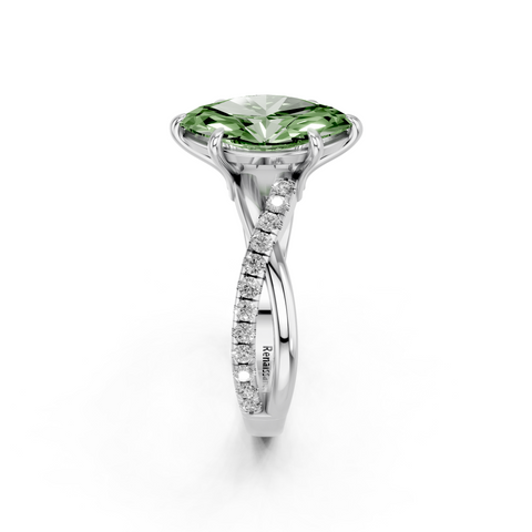 White gold Fancy Green Marquise  Cut Diamond Twist Band Solitaire with Prong Setting_4