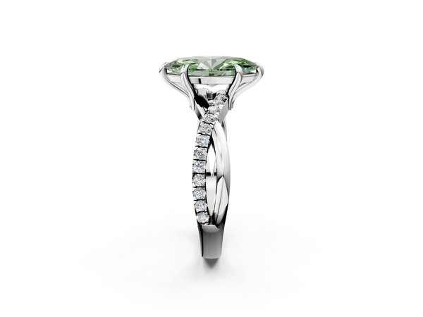 White gold Fancy Green Marquise  Cut Diamond Twist Band Solitaire with Prong Setting