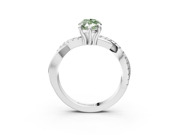 White gold Fancy Green Marquise  Cut Diamond Twist Band Solitaire with Prong Setting