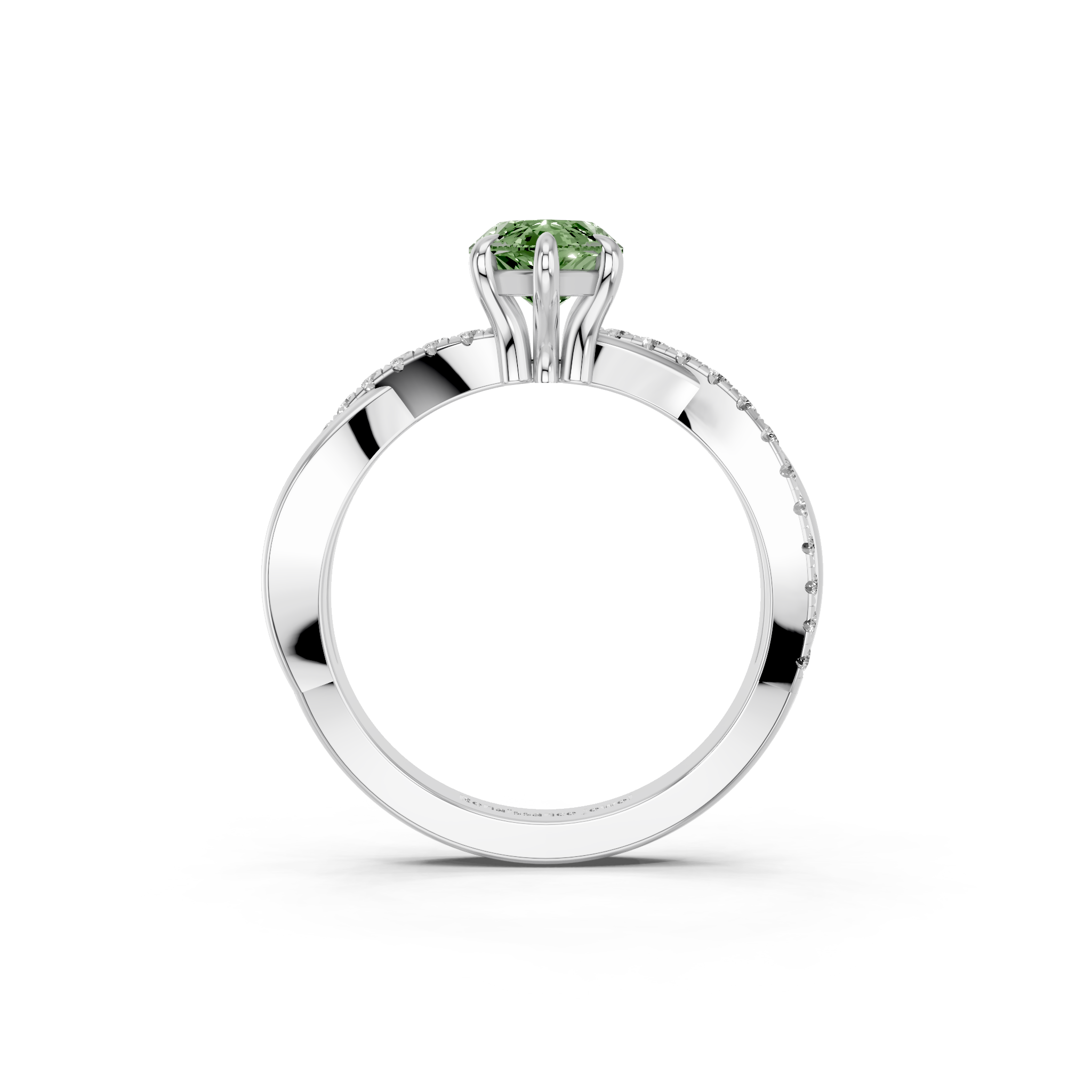 White gold Fancy Green Marquise  Cut Diamond Twist Band Solitaire with Prong Setting_5