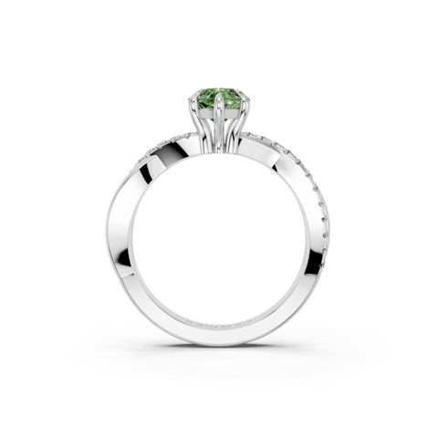 White gold Fancy Green Marquise  Cut Diamond Twist Band Solitaire with Prong Setting_5