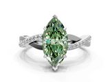 White gold Fancy Green Marquise  Cut Diamond Twisted Band Engagement Ring with Prong Setting_3