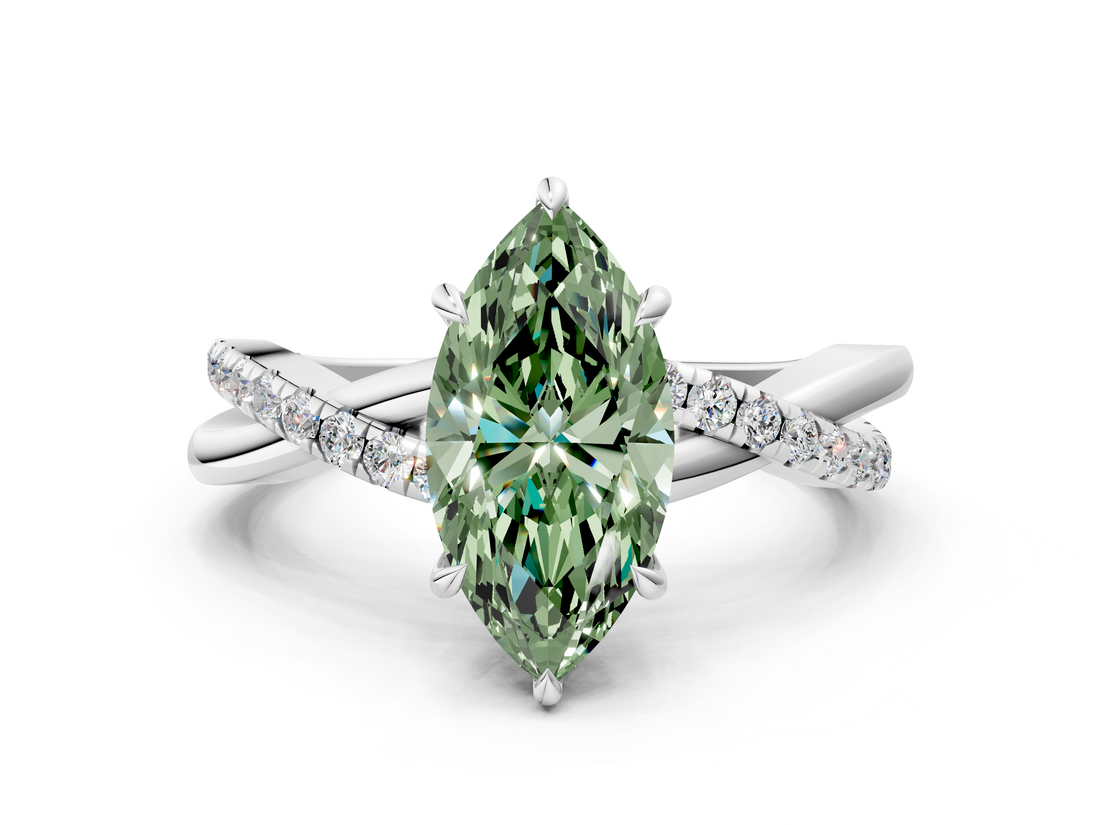 White gold Fancy Green Marquise  Cut Diamond Twisted Band with Pavé Setting and Four-Prong Setting_20
