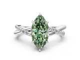 White gold Fancy Green Marquise  Cut Diamond Twisted Band with Pavé Setting and Four-Prong Setting_20