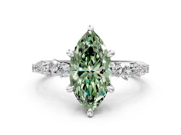 Platinum Fancy Green Marquise  Cut Diamond Vine Band with Four-Prong Setting