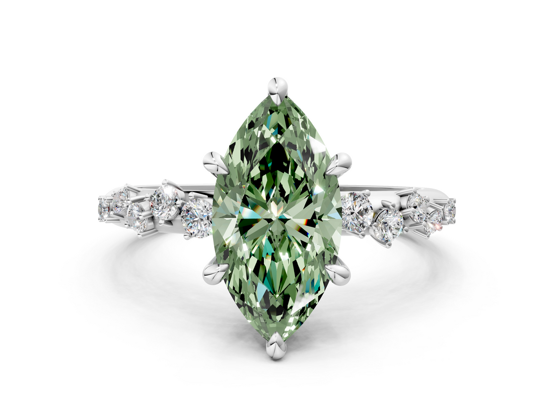 White gold Fancy Green Marquise  Cut Diamond Vine Band with Four-Prong Setting_76