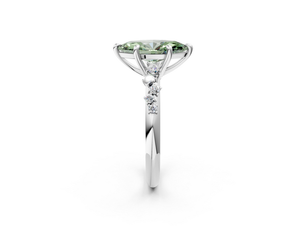 Platinum Fancy Green Marquise  Cut Diamond Vine Band with Four-Prong Setting