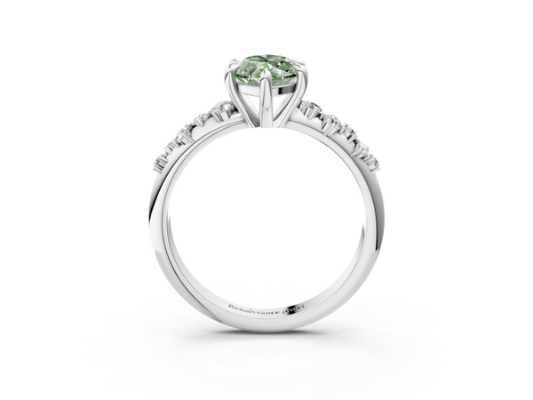Platinum Fancy Green Marquise  Cut Diamond Vine Band with Four-Prong Setting