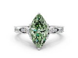 White gold Fancy Green Marquise  Cut Diamond with Milgrain Marquise and Bezel Accents on a Solitaire Band with Prong Setting_207