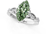 White gold Fancy Green Marquise  Cut Diamond with Milgrain Marquise and Bezel Accents on a Solitaire Band with Prong Setting_208