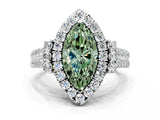White gold Fancy Green Marquise  Cut Double Halo Diamond Engagement Ring with Pave Band and Four-Prong Setting_105