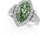 White gold Fancy Green Marquise  Cut Double Halo Diamond Engagement Ring with Pave Band and Four-Prong Setting_126