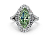 White gold Fancy Green Marquise  Cut Double Halo Split Shank Diamond Ring with Prong Setting_49