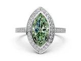 White gold Fancy Green Marquise Cut Halo Bezel Diamond Pave Band Ring