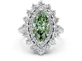 White gold Fancy Green Marquise Cut Halo Cluster Diamond Ring with Pave Band and Four-Prong Setting_12