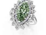 White gold Fancy Green Marquise Cut Halo Cluster Diamond Ring with Pave Band and Four-Prong Setting_13