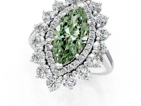 White gold Fancy Green Marquise Cut Halo Cluster Diamond Ring with Pave Band and Four-Prong Setting_13