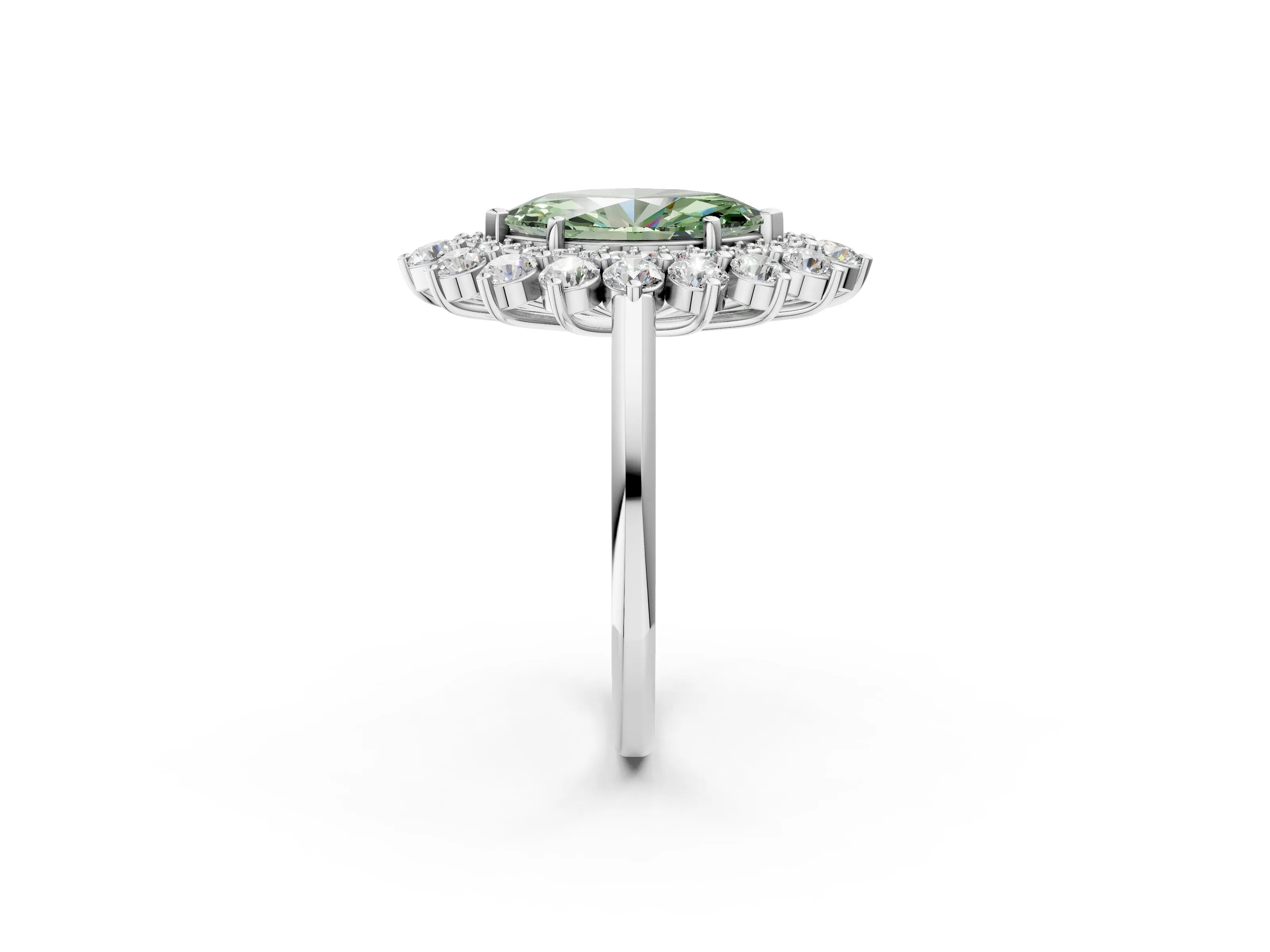 White gold Fancy Green Marquise Cut Halo Cluster Diamond Ring with Pave Band and Four-Prong Setting_14