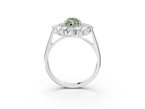 White gold Fancy Green Marquise Cut Halo Cluster Diamond Ring with Pave Band and Four-Prong Setting_15