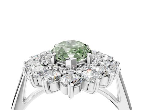 White gold Fancy Green Marquise Cut Halo Cluster Diamond Ring with Pave Band and Four-Prong Setting_16