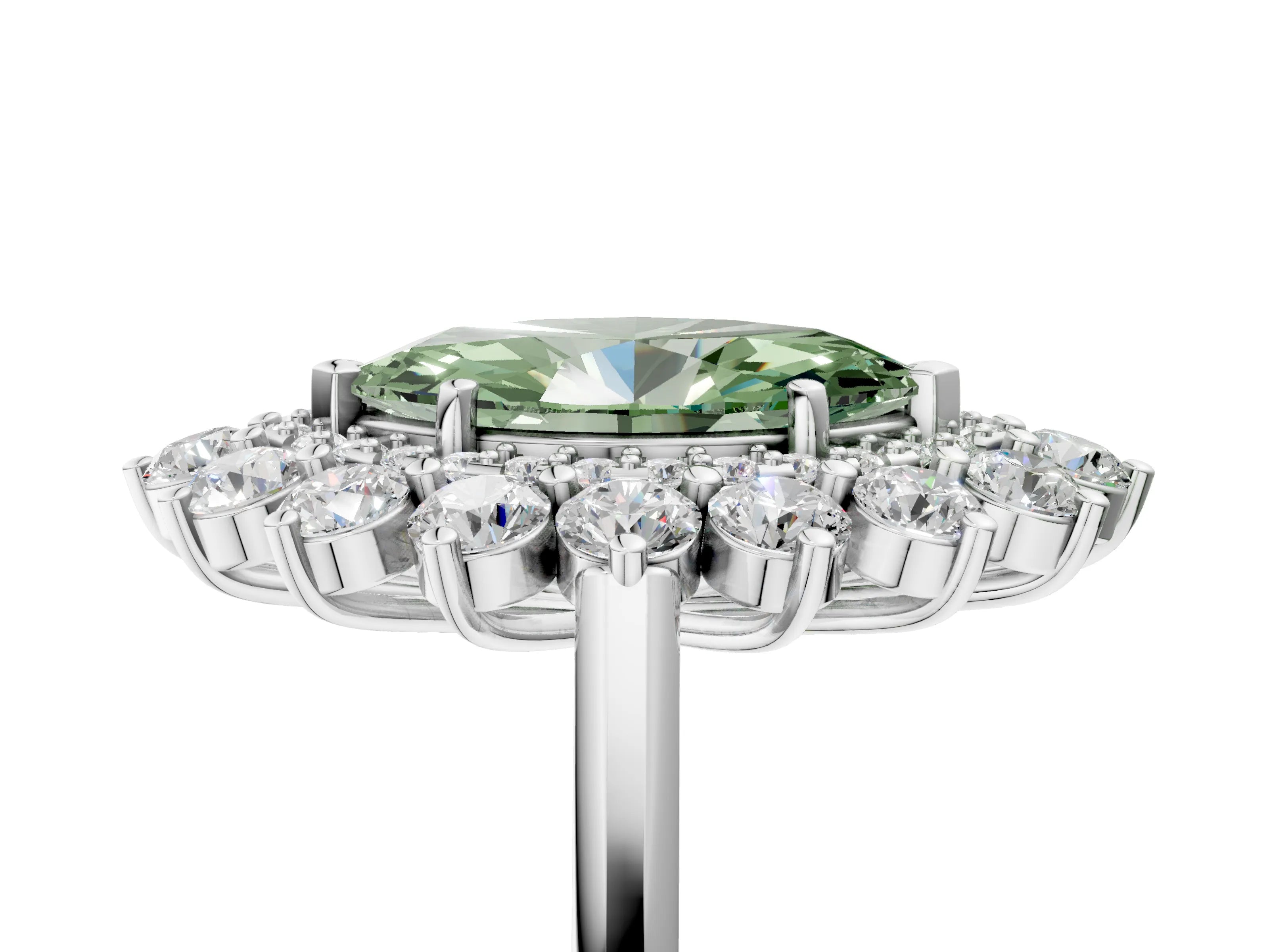 White gold Fancy Green Marquise Cut Halo Cluster Diamond Ring with Pave Band and Four-Prong Setting_17