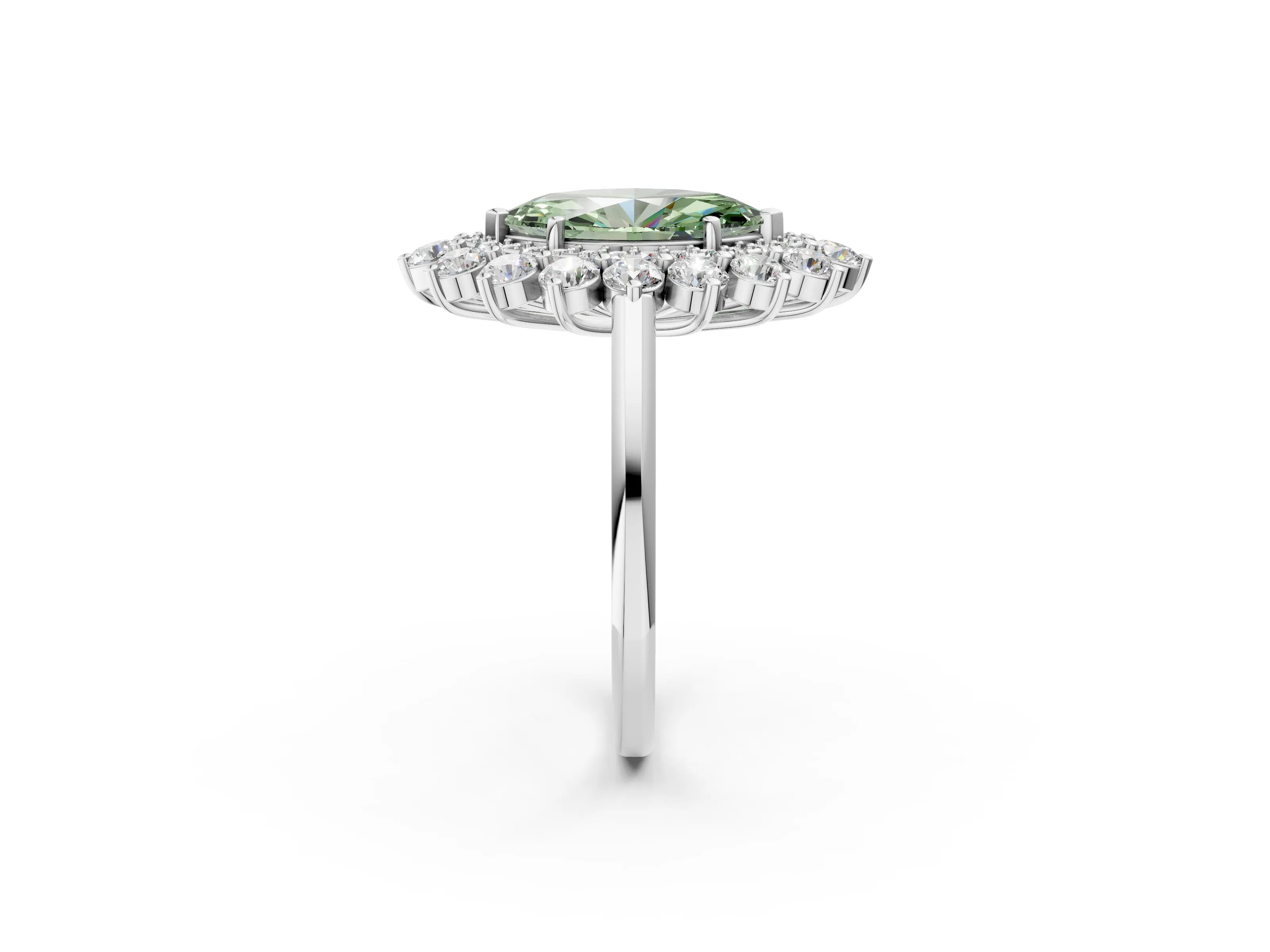 White gold Fancy Green Marquise Cut Halo Cluster Diamond Ring with Pave Band and Four-Prong Setting_2