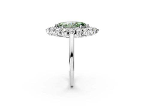 White gold Fancy Green Marquise Cut Halo Cluster Diamond Ring with Pave Band and Four-Prong Setting_2