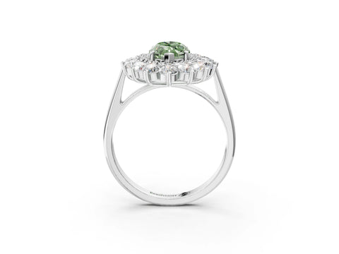 White gold Fancy Green Marquise Cut Halo Cluster Diamond Ring with Pave Band and Four-Prong Setting_3