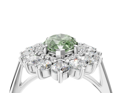 White gold Fancy Green Marquise Cut Halo Cluster Diamond Ring with Pave Band and Four-Prong Setting_4
