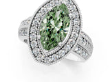 White gold Fancy Green Marquise Cut Halo Diamond Engagement Ring with Pave Split Shank and Four-Prong Setting_1