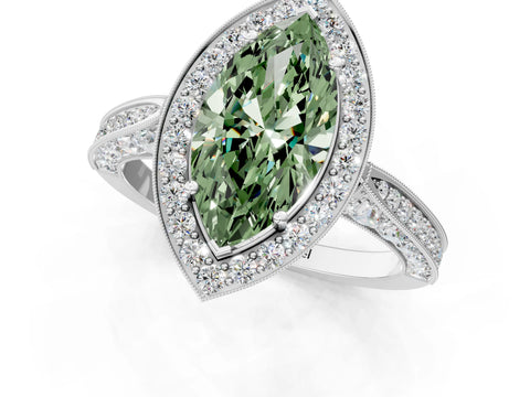 White gold Fancy Green Marquise Cut Halo Diamond Engagement Ring with Split Shank Band and Four-Prong Setting_13