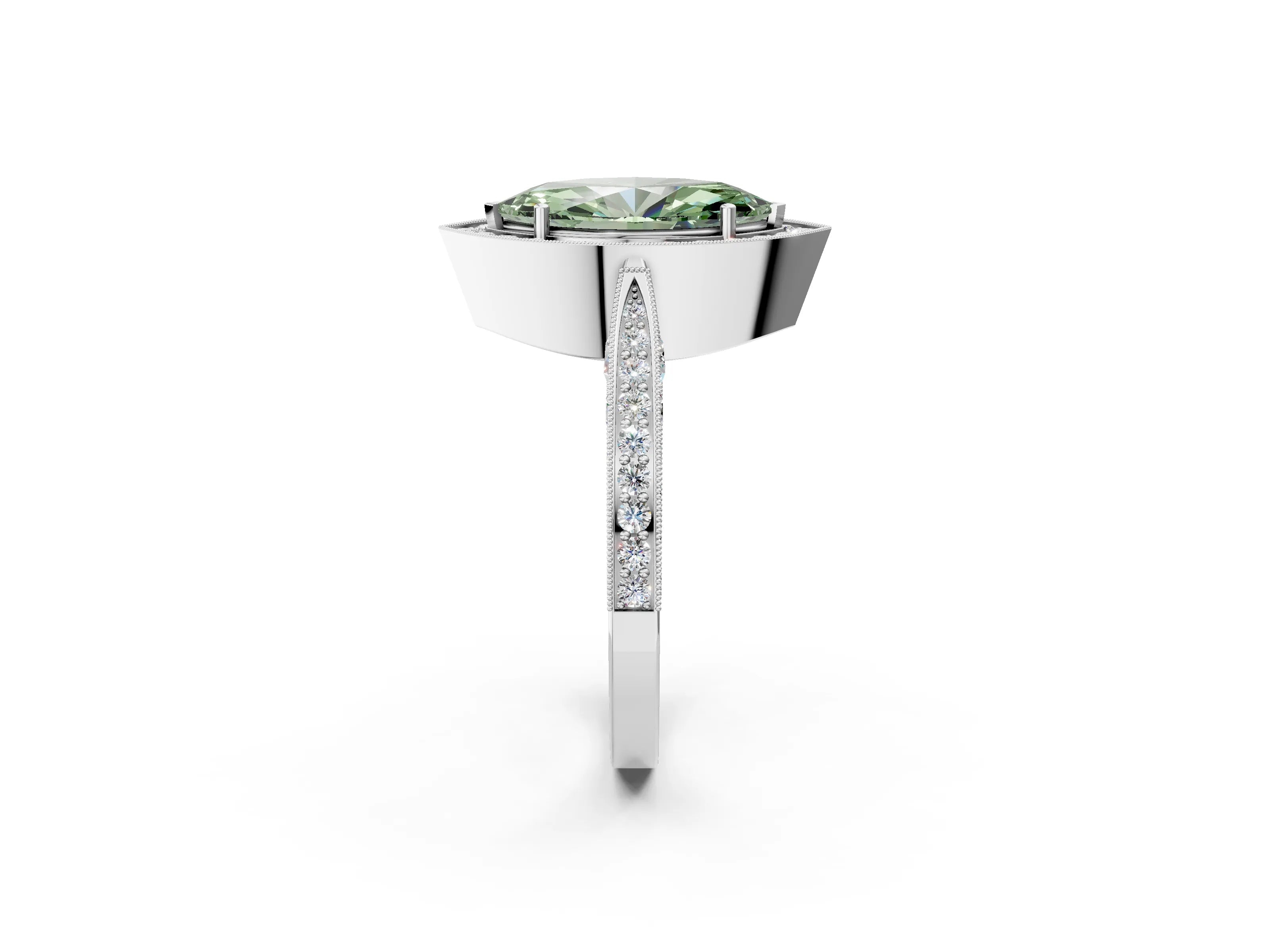 White gold Fancy Green Marquise Cut Halo Diamond Engagement Ring with Split Shank Band and Four-Prong Setting_14