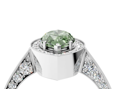 White gold Fancy Green Marquise Cut Halo Diamond Engagement Ring with Split Shank Band and Four-Prong Setting_16