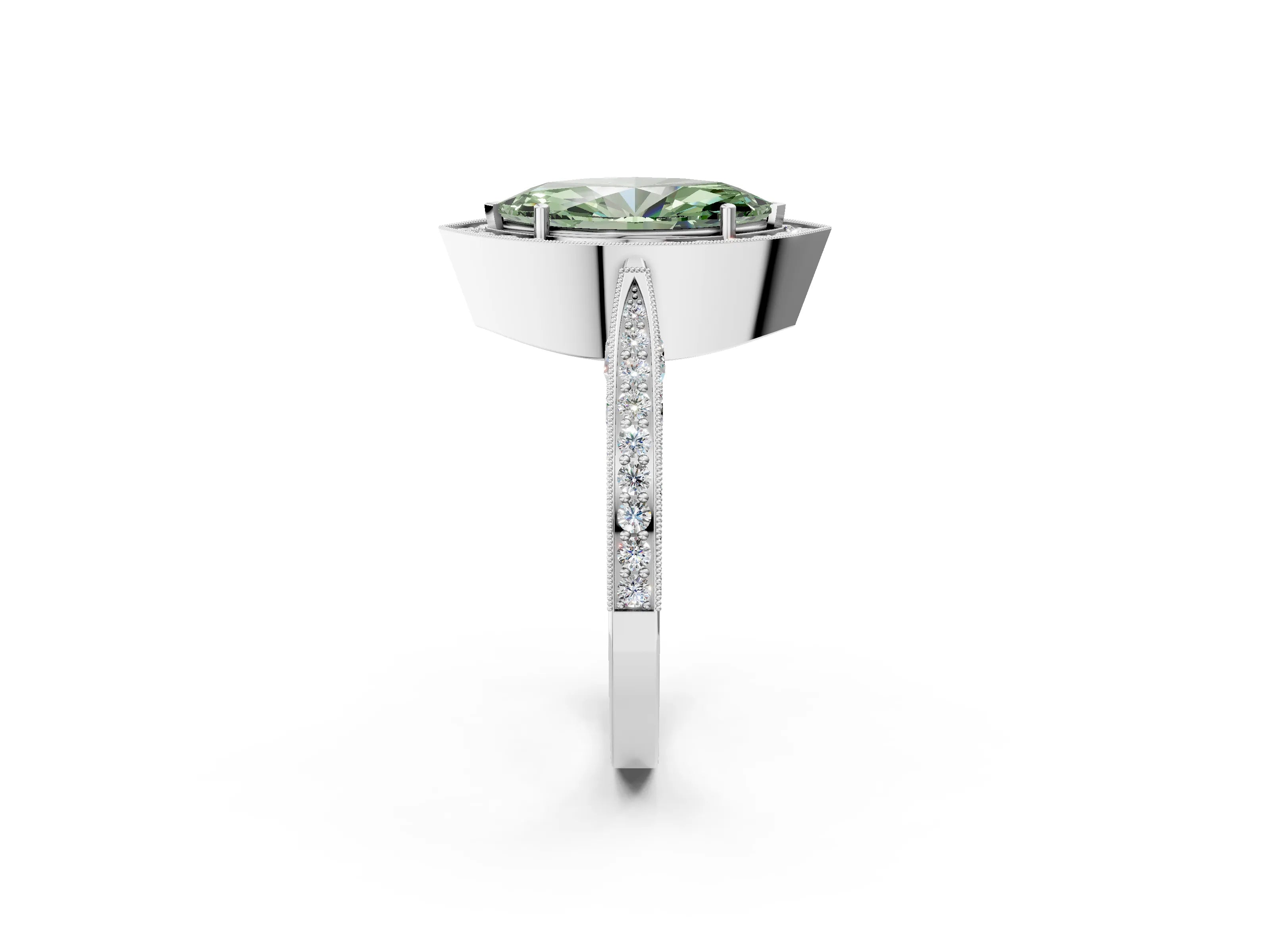 White gold Fancy Green Marquise Cut Halo Diamond Engagement Ring with Split Shank Band and Four-Prong Setting_2