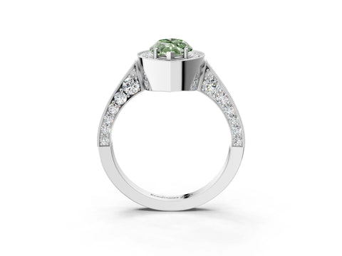 White gold Fancy Green Marquise Cut Halo Diamond Engagement Ring with Split Shank Band and Four-Prong Setting_3