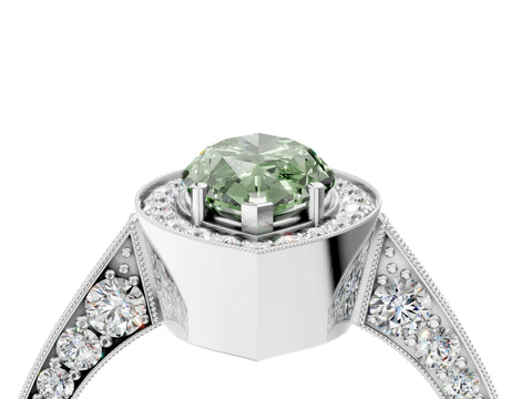 White gold Fancy Green Marquise Cut Halo Diamond Engagement Ring with Split Shank Band and Four-Prong Setting_4