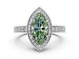 White gold Fancy Green Marquise  Cut Halo Diamond Pave Band Ring with Four-Prong Setting_42