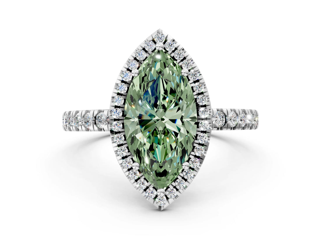 White gold Fancy Green Marquise Cut Halo Diamond Pave Band with Prong Setting_24