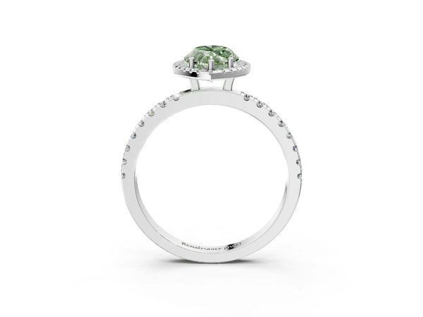 White gold Fancy Green Marquise Cut Halo Diamond Pave Band with Prong Setting