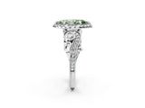 White gold Fancy Green Marquise Cut Halo Diamond Ring with Milgrain and Bezel Accents on a Split Shank Band_15