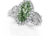 White gold Fancy Green Marquise Cut Halo Diamond Ring with Milgrain and Bezel Accents on a Split Shank Band_1